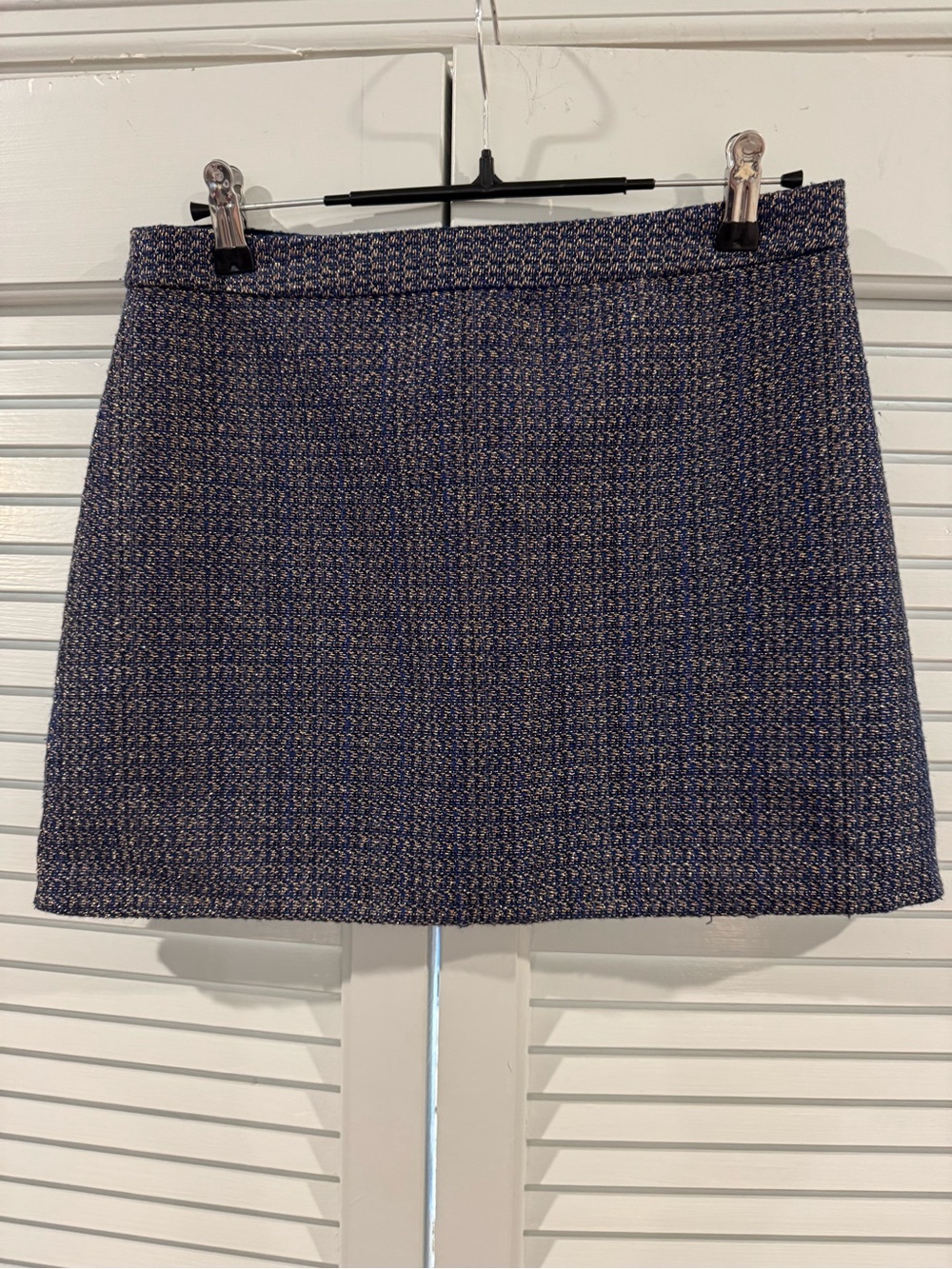 Alice + Olivia Navy Tweed Mini Skirt with Subtle Multicolor Flecks